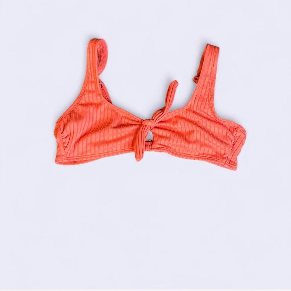 Xhilaration Coral Ribbed Tie-Front Bikini Top